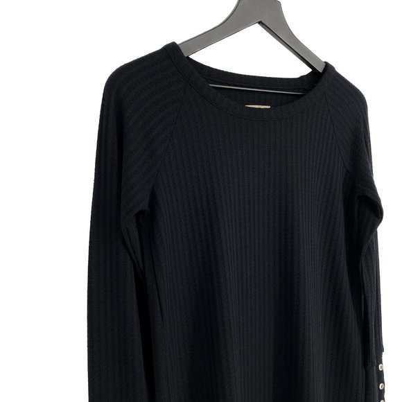 CHASER Waffle Knit Henley Thermal Black Long Sleeve Four Button Cuff Size S - Picture 5 of 16